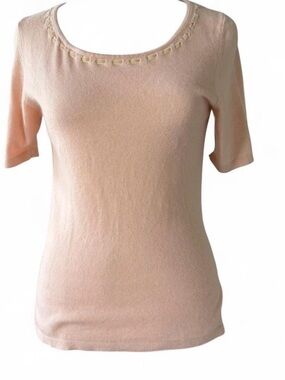 Light Pink Cashmere and Silk Short Sleeve Scoop Neck Women's Blouse